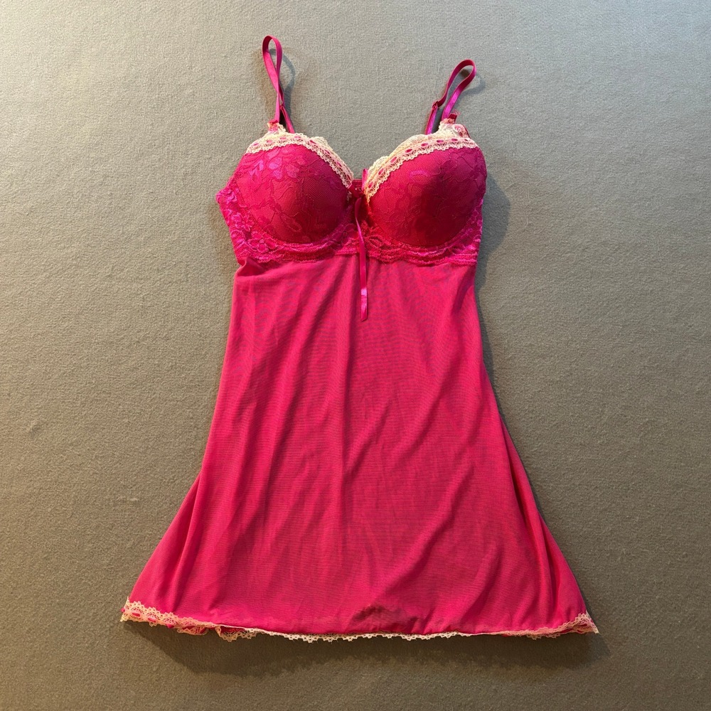 Just Sexy Lingerie Babydoll Chemise Womens M Pink Lace Trim Mesh ANN131 Coquette